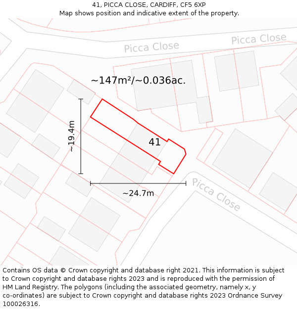 41, PICCA CLOSE, CARDIFF, CF5 6XP: Plot and title map