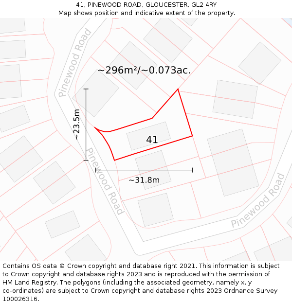 41, PINEWOOD ROAD, GLOUCESTER, GL2 4RY: Plot and title map