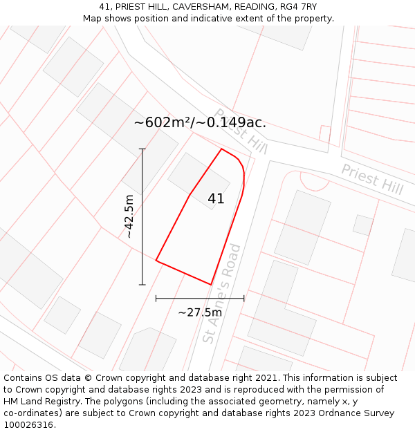41, PRIEST HILL, CAVERSHAM, READING, RG4 7RY: Plot and title map
