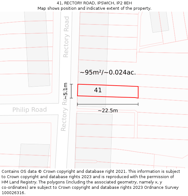 41, RECTORY ROAD, IPSWICH, IP2 8EH: Plot and title map