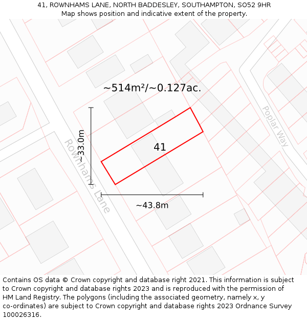 41, ROWNHAMS LANE, NORTH BADDESLEY, SOUTHAMPTON, SO52 9HR: Plot and title map