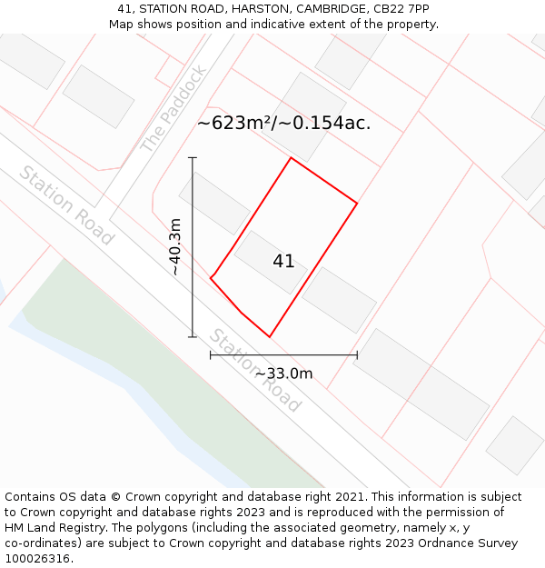 41, STATION ROAD, HARSTON, CAMBRIDGE, CB22 7PP: Plot and title map