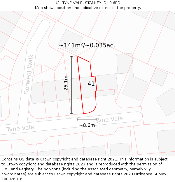 41, TYNE VALE, STANLEY, DH9 6PD: Plot and title map