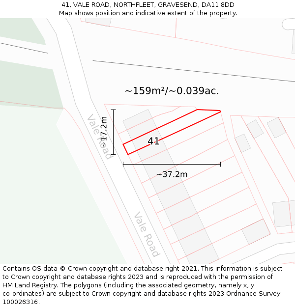 41, VALE ROAD, NORTHFLEET, GRAVESEND, DA11 8DD: Plot and title map