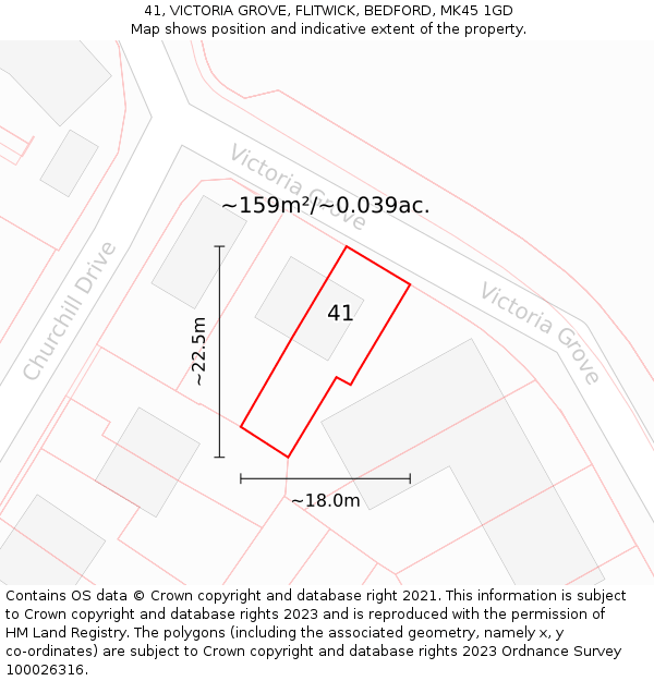 41, VICTORIA GROVE, FLITWICK, BEDFORD, MK45 1GD: Plot and title map