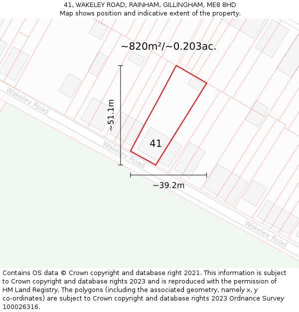 41, WAKELEY ROAD, RAINHAM, GILLINGHAM, ME8 8HD: Plot and title map