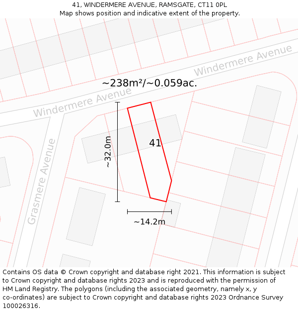 41, WINDERMERE AVENUE, RAMSGATE, CT11 0PL: Plot and title map