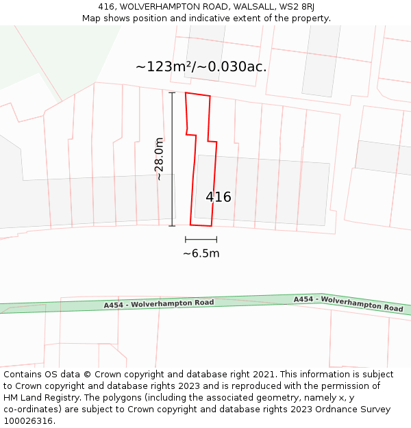 416, WOLVERHAMPTON ROAD, WALSALL, WS2 8RJ: Plot and title map