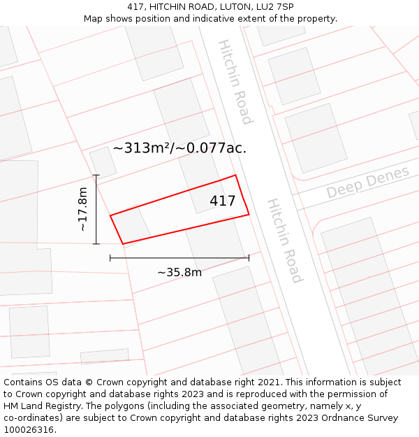 417, HITCHIN ROAD, LUTON, LU2 7SP: Plot and title map