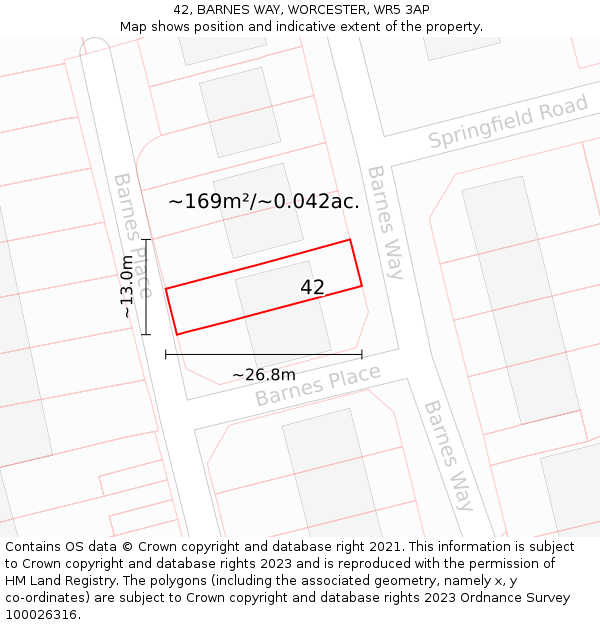 42, BARNES WAY, WORCESTER, WR5 3AP: Plot and title map