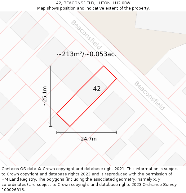42, BEACONSFIELD, LUTON, LU2 0RW: Plot and title map