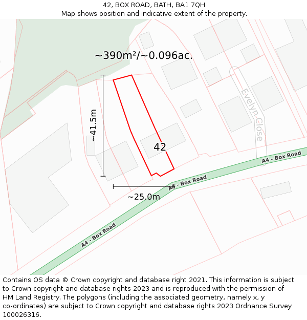 42, BOX ROAD, BATH, BA1 7QH: Plot and title map