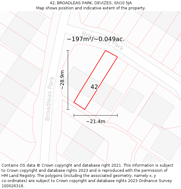42, BROADLEAS PARK, DEVIZES, SN10 5JA: Plot and title map