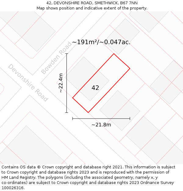 42, DEVONSHIRE ROAD, SMETHWICK, B67 7NN: Plot and title map