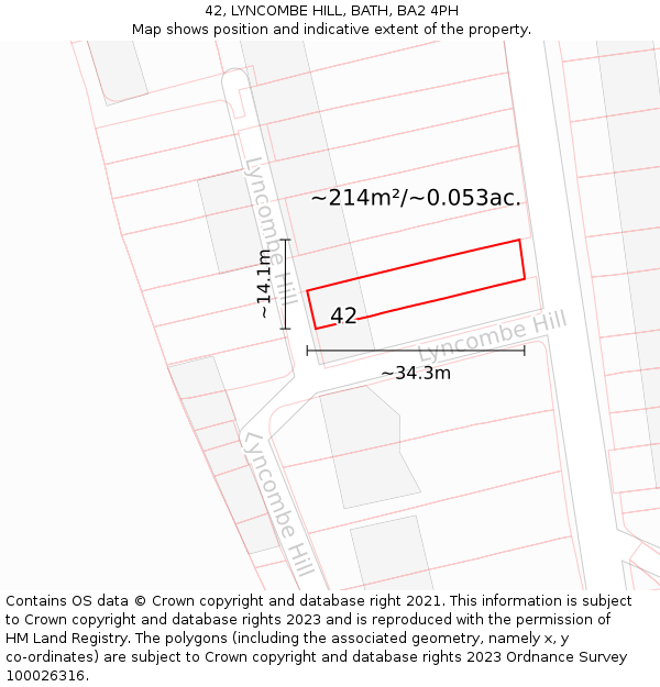 42, LYNCOMBE HILL, BATH, BA2 4PH: Plot and title map