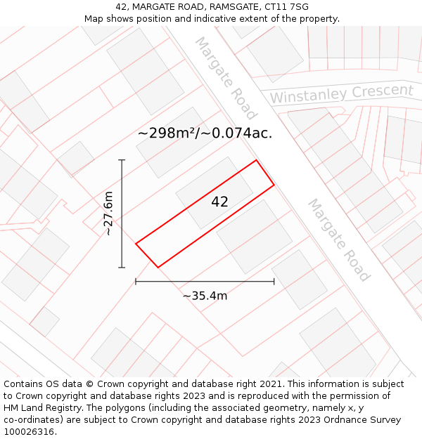 42, MARGATE ROAD, RAMSGATE, CT11 7SG: Plot and title map