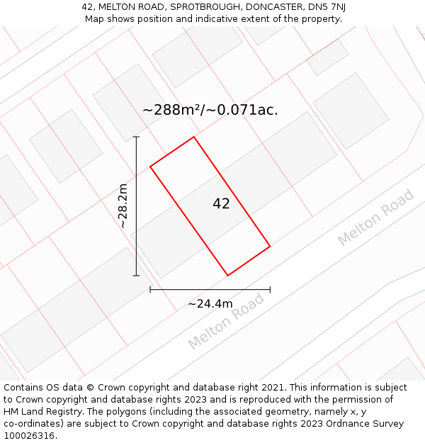 42, MELTON ROAD, SPROTBROUGH, DONCASTER, DN5 7NJ: Plot and title map