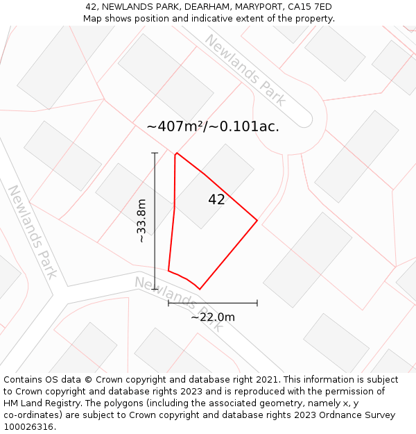 42, NEWLANDS PARK, DEARHAM, MARYPORT, CA15 7ED: Plot and title map