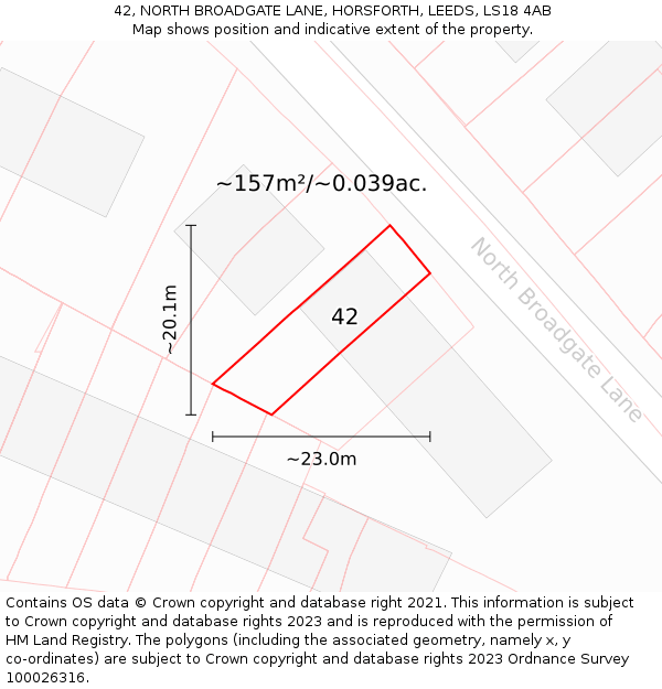 42, NORTH BROADGATE LANE, HORSFORTH, LEEDS, LS18 4AB: Plot and title map