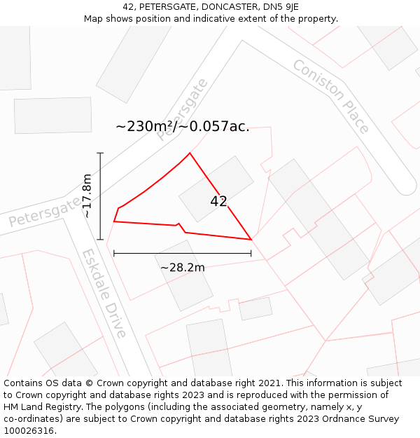 42, PETERSGATE, DONCASTER, DN5 9JE: Plot and title map