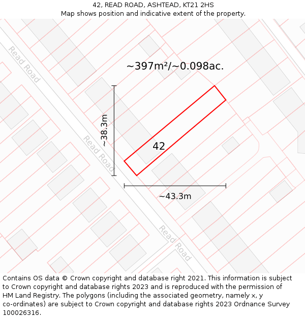 42, READ ROAD, ASHTEAD, KT21 2HS: Plot and title map