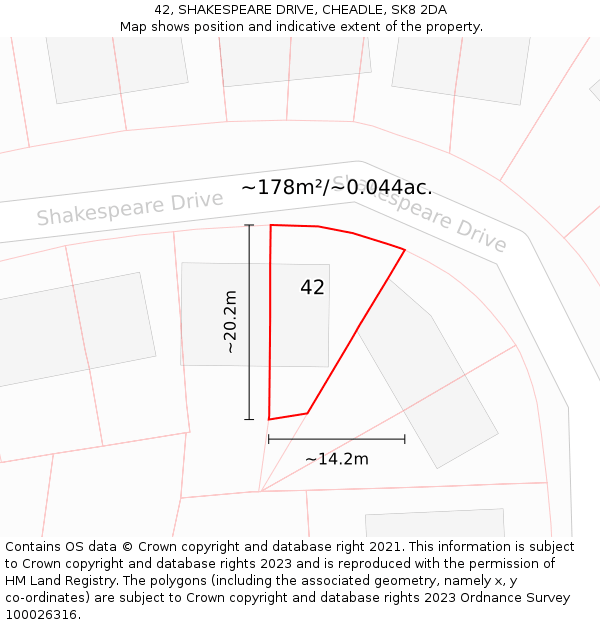 42, SHAKESPEARE DRIVE, CHEADLE, SK8 2DA: Plot and title map