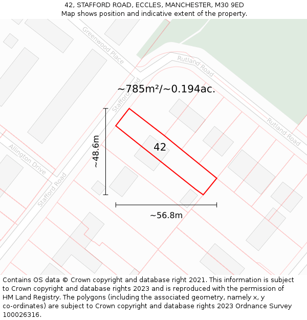42, STAFFORD ROAD, ECCLES, MANCHESTER, M30 9ED: Plot and title map