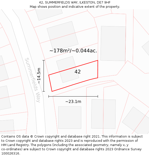 42, SUMMERFIELDS WAY, ILKESTON, DE7 9HF: Plot and title map