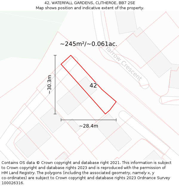 42, WATERFALL GARDENS, CLITHEROE, BB7 2SE: Plot and title map