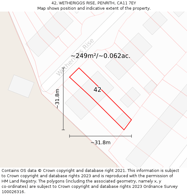 42, WETHERIGGS RISE, PENRITH, CA11 7EY: Plot and title map