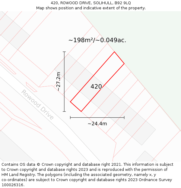 420, ROWOOD DRIVE, SOLIHULL, B92 9LQ: Plot and title map