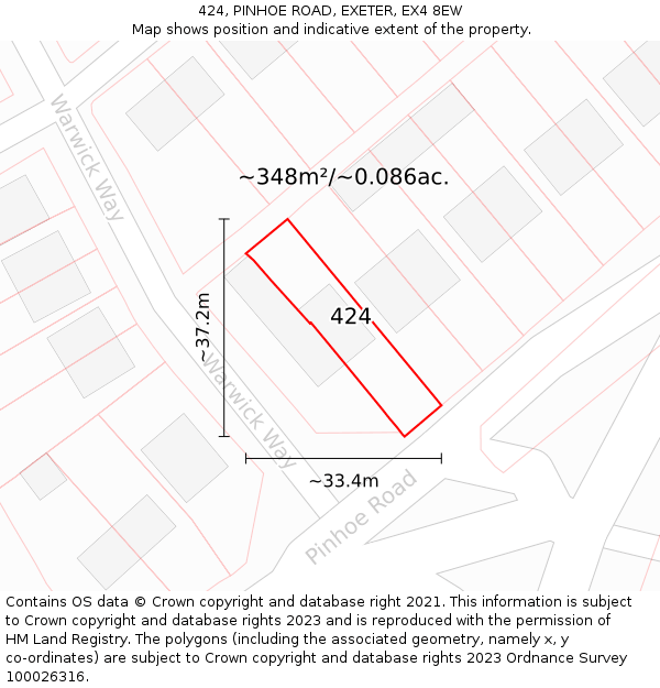 424, PINHOE ROAD, EXETER, EX4 8EW: Plot and title map