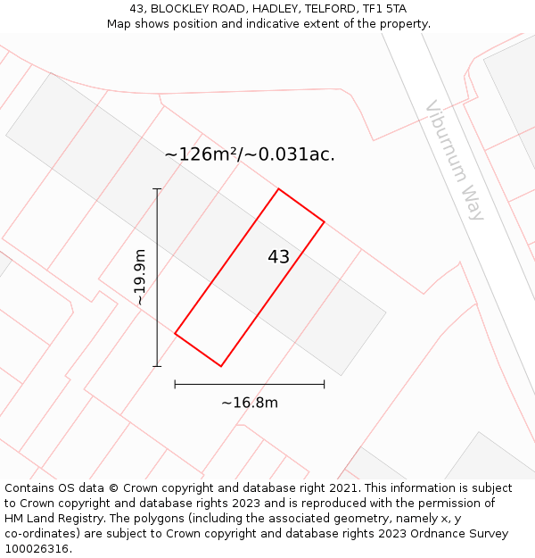 43, BLOCKLEY ROAD, HADLEY, TELFORD, TF1 5TA: Plot and title map