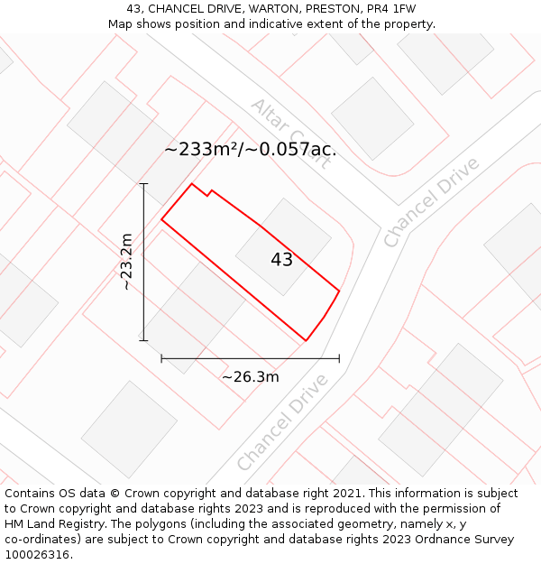 43, CHANCEL DRIVE, WARTON, PRESTON, PR4 1FW: Plot and title map