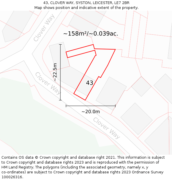 43, CLOVER WAY, SYSTON, LEICESTER, LE7 2BR: Plot and title map