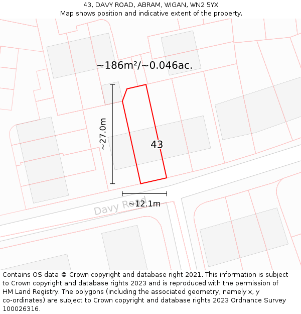 43, DAVY ROAD, ABRAM, WIGAN, WN2 5YX: Plot and title map