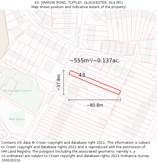 43, GRANGE ROAD, TUFFLEY, GLOUCESTER, GL4 0PU: Plot and title map