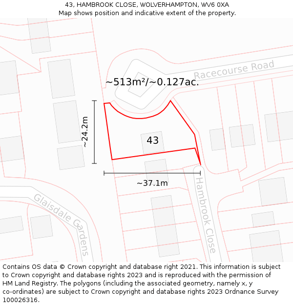 43, HAMBROOK CLOSE, WOLVERHAMPTON, WV6 0XA: Plot and title map