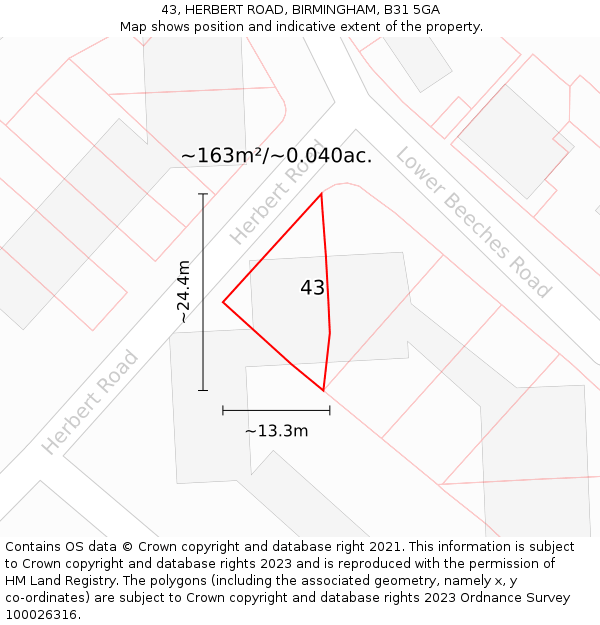 43, HERBERT ROAD, BIRMINGHAM, B31 5GA: Plot and title map