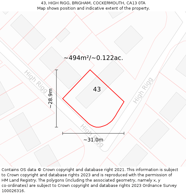 43, HIGH RIGG, BRIGHAM, COCKERMOUTH, CA13 0TA: Plot and title map