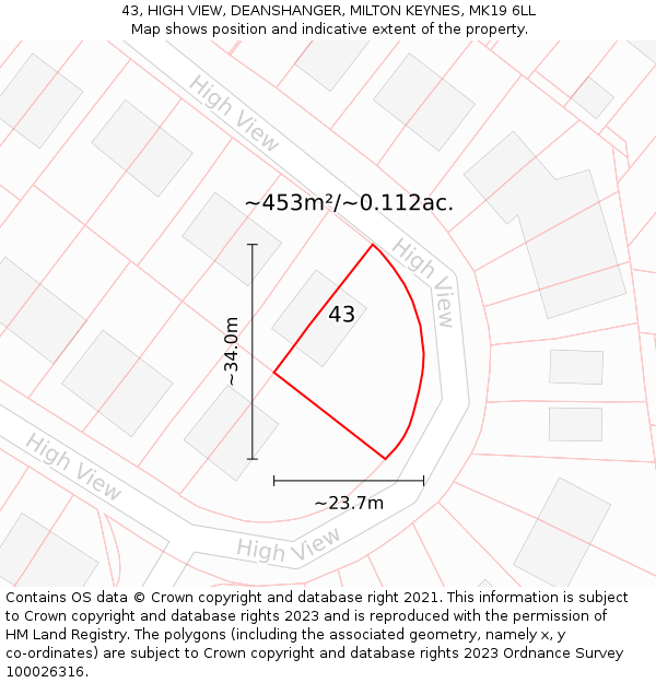 43, HIGH VIEW, DEANSHANGER, MILTON KEYNES, MK19 6LL: Plot and title map
