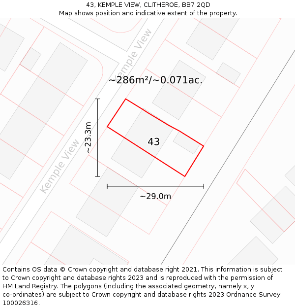 43, KEMPLE VIEW, CLITHEROE, BB7 2QD: Plot and title map