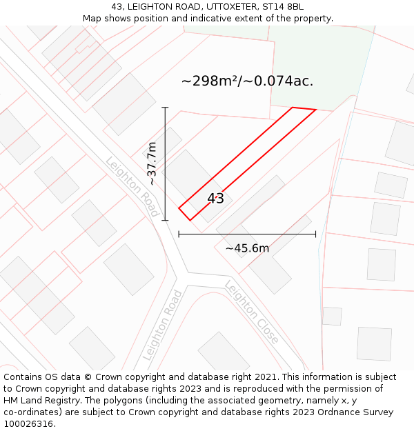 43, LEIGHTON ROAD, UTTOXETER, ST14 8BL: Plot and title map