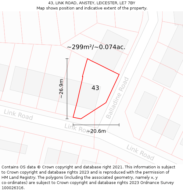 43, LINK ROAD, ANSTEY, LEICESTER, LE7 7BY: Plot and title map