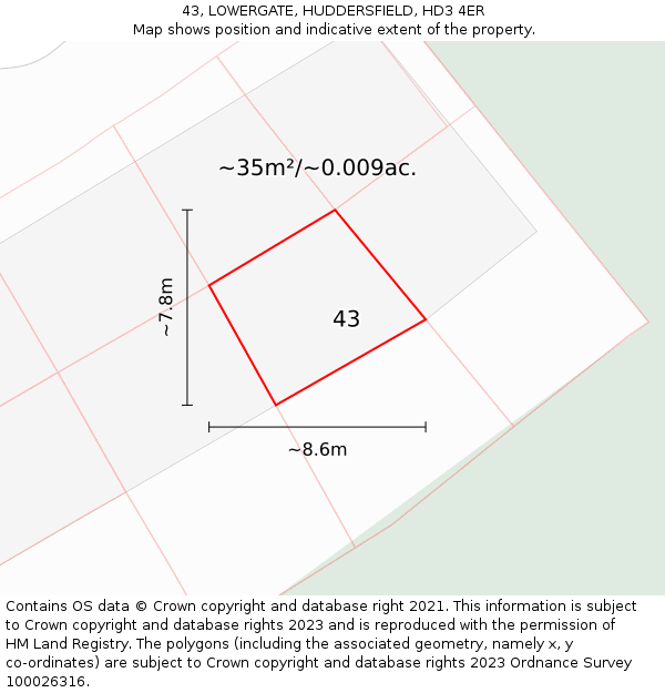 43, LOWERGATE, HUDDERSFIELD, HD3 4ER: Plot and title map