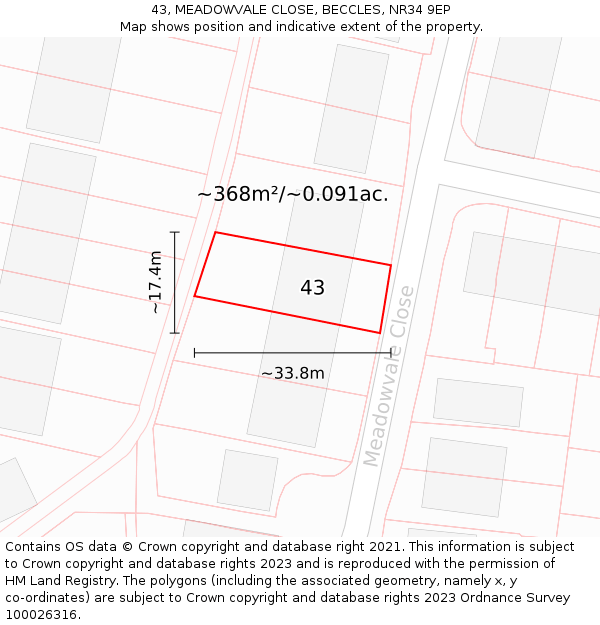 43, MEADOWVALE CLOSE, BECCLES, NR34 9EP: Plot and title map