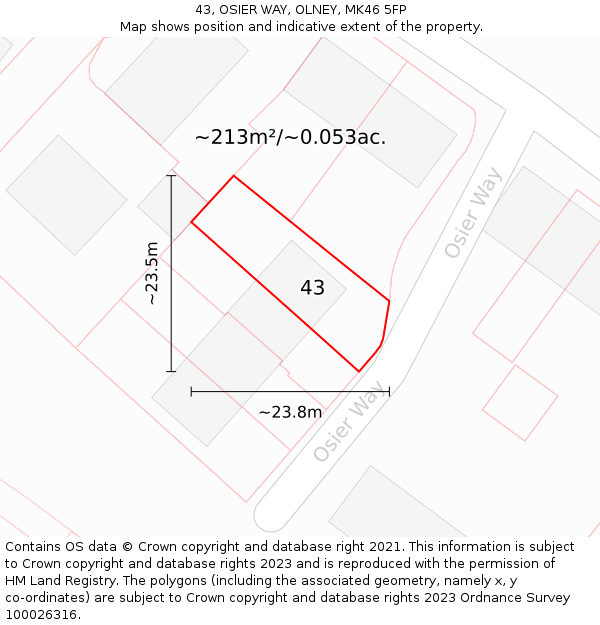 43, OSIER WAY, OLNEY, MK46 5FP: Plot and title map