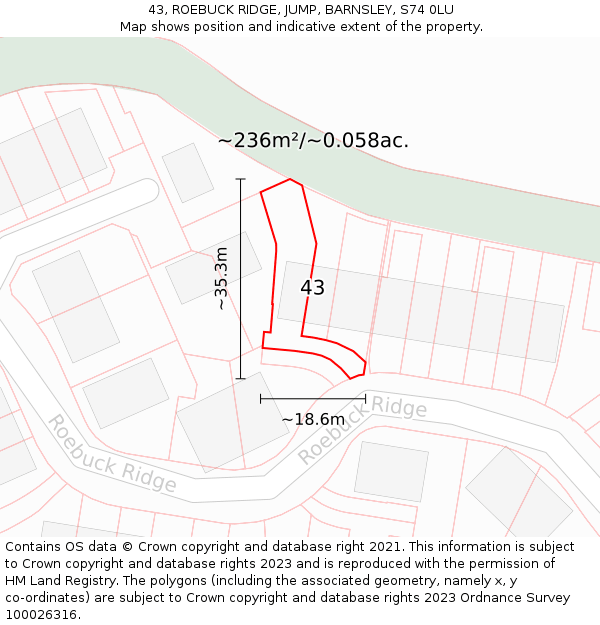 43, ROEBUCK RIDGE, JUMP, BARNSLEY, S74 0LU: Plot and title map