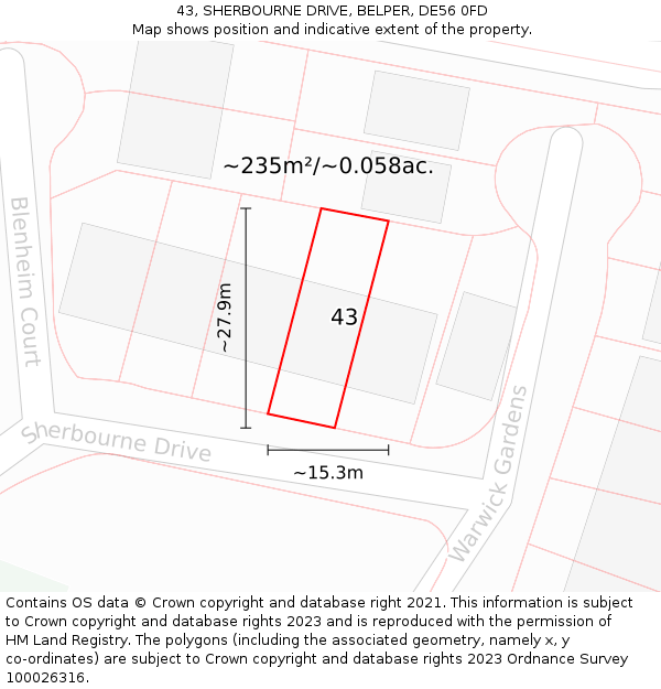 43, SHERBOURNE DRIVE, BELPER, DE56 0FD: Plot and title map