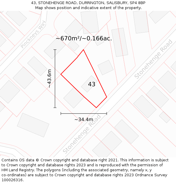 43, STONEHENGE ROAD, DURRINGTON, SALISBURY, SP4 8BP: Plot and title map